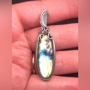 Wire Wrapped Multi-Fire Labradorite Pendant Necklace Handmade OOAK